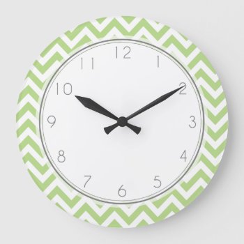 Green Zigzag Stripes Pattern Large Clock by heartlockedhome at Zazzle