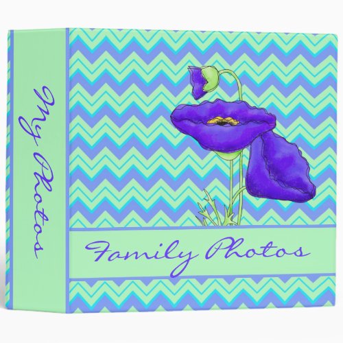 Green Zizzag Chevron Purple Poppy Customized Album 3 Ring Binder