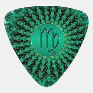 Green Zodiac Sign Virgo Fractal Mandala Guitar Pick