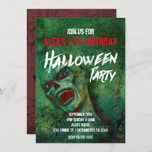 Green Zombie Halloween Party Invitations