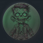 Green Zombie Kid Halloween Birthday Party Paper Plates<br><div class="desc">Customize with any text. Matching items are available.</div>