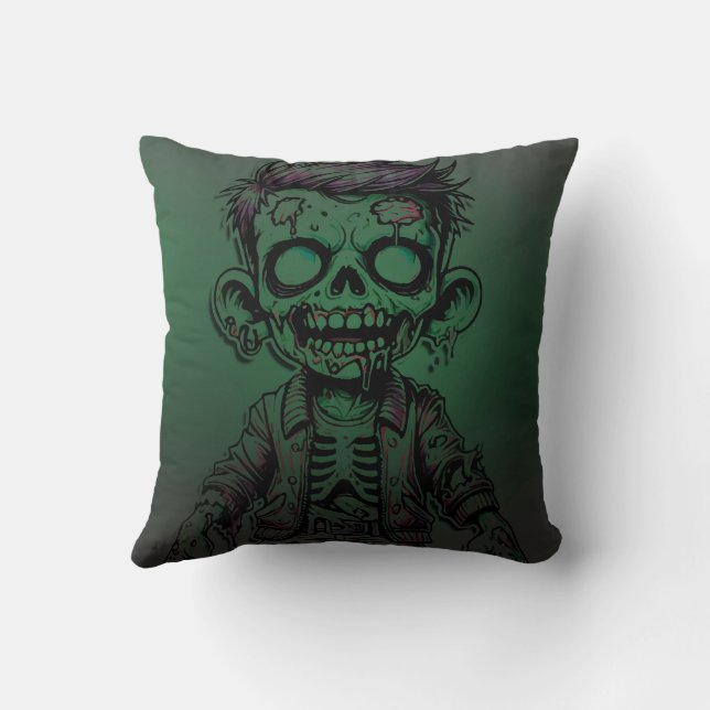 Green Zombie Kid Halloween Birthday Party Throw Pillow (Back)