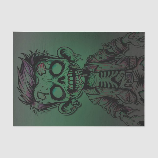 Green Zombie Kid Halloween Birthday Party Tissue Paper (Front)