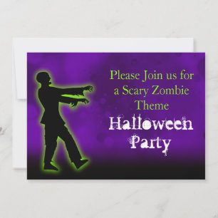 Green Zombie on Purple Invitation