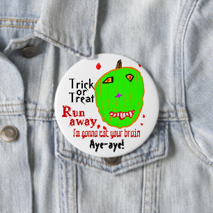 Green Zombie Pumpkin Trick or Treat Button