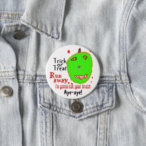Green Zombie Pumpkin Trick or Treat Button