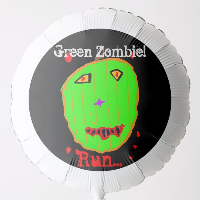 Green Zombie Run Halloween Black Balloons (Front)