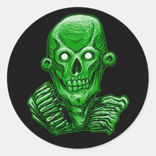 Green Zombie Skull Head Sticker