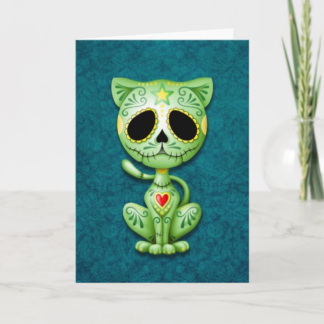 Green Zombie Sugar Kitten Card (Front)