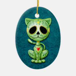 Green Zombie Sugar Kitten Ceramic Ornament