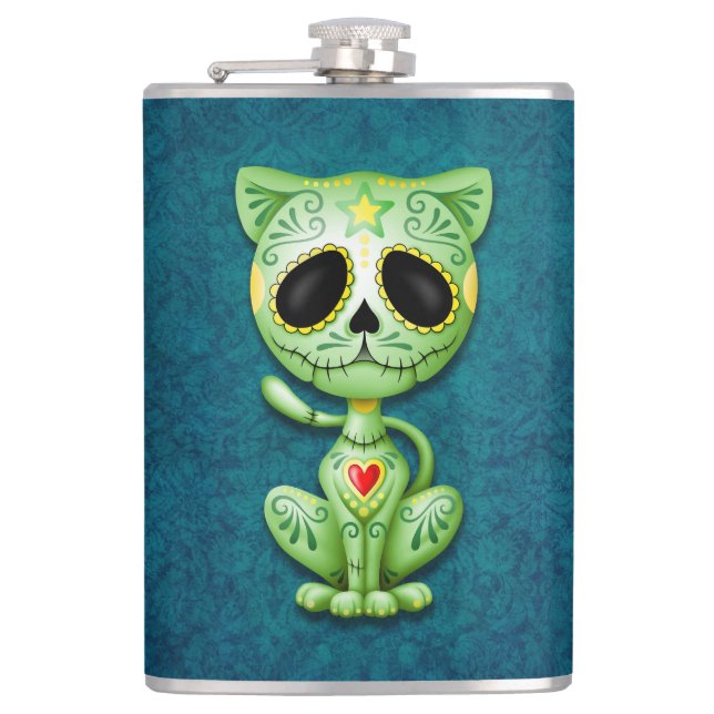 Green Zombie Sugar Kitten Flask (Front)