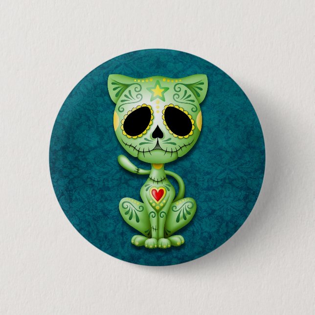 Green Zombie Sugar Kitten Pinback Button (Front)