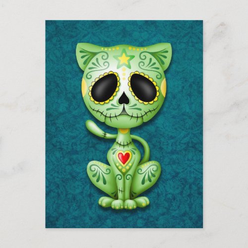 Green Zombie Sugar Kitten Postcard