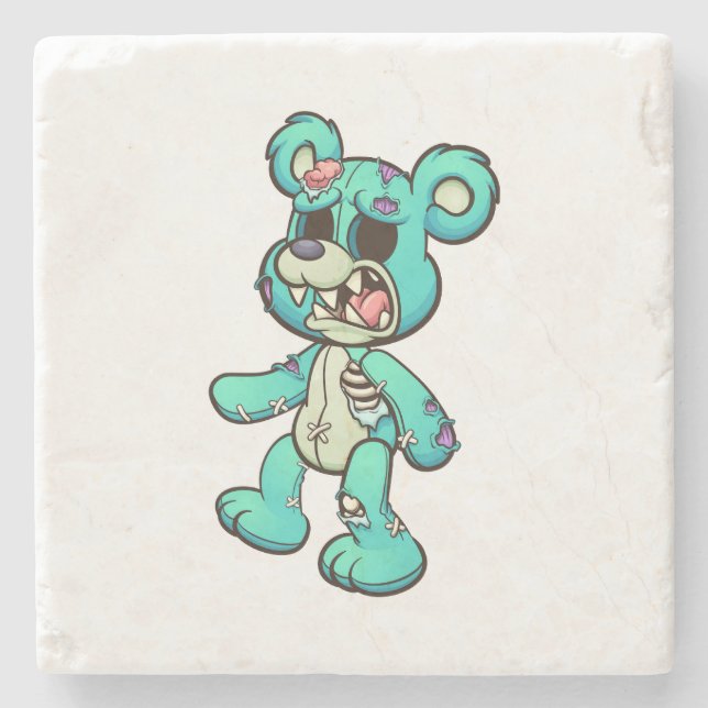 green zombie teddy bear walking and growling stone coaster (Front)