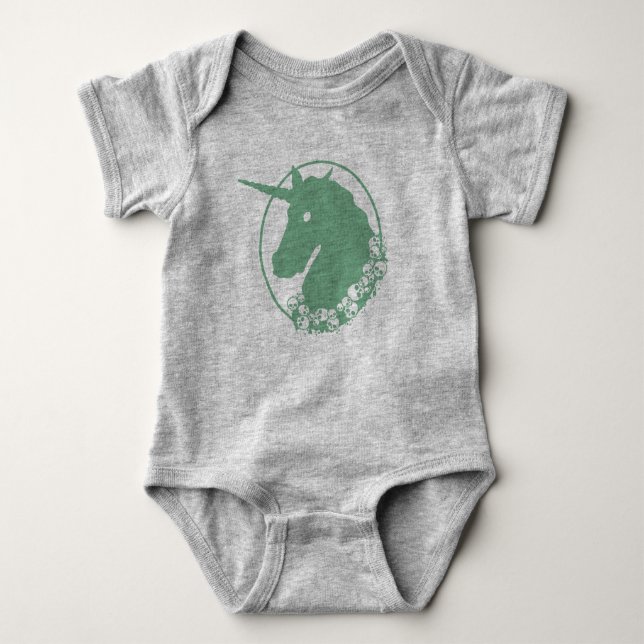 Green Zombie Unicorn Baby Bodysuit (Front)