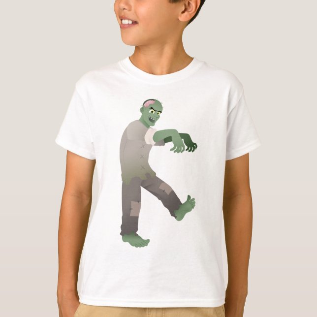 Green Zombie Walking Slowly with Arms Out in Front T-Shirt (Front)