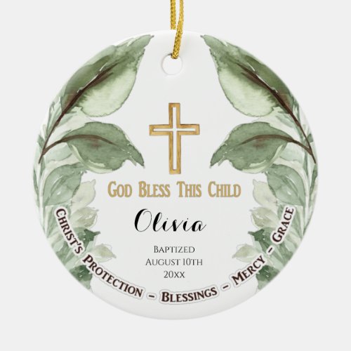 Greenary Personalized Christening Baptism  Ceramic Ornament
