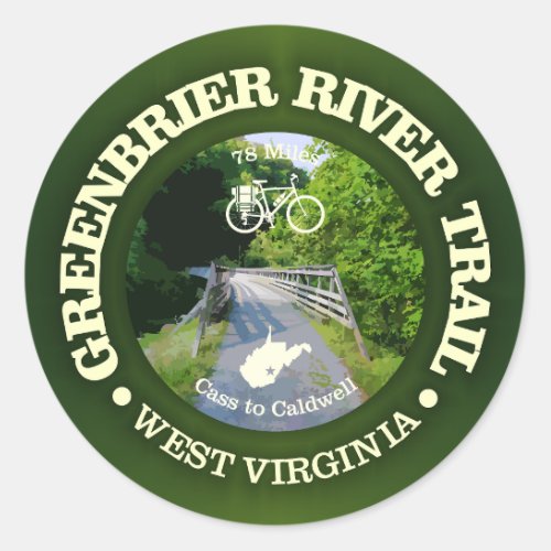 Greenbrier River Trail cycling c Classic Round Sticker