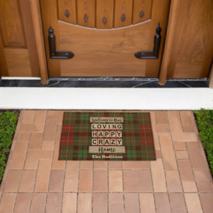 GreencBuffalo Plaid Personalized Family Welcome Fiber Doormat