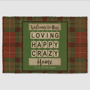GreencBuffalo Plaid Personalized Family Welcome Fiber Doormat