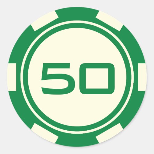 GreenCream White Poker Chip Casino Birthday Number Classic Round Sticker