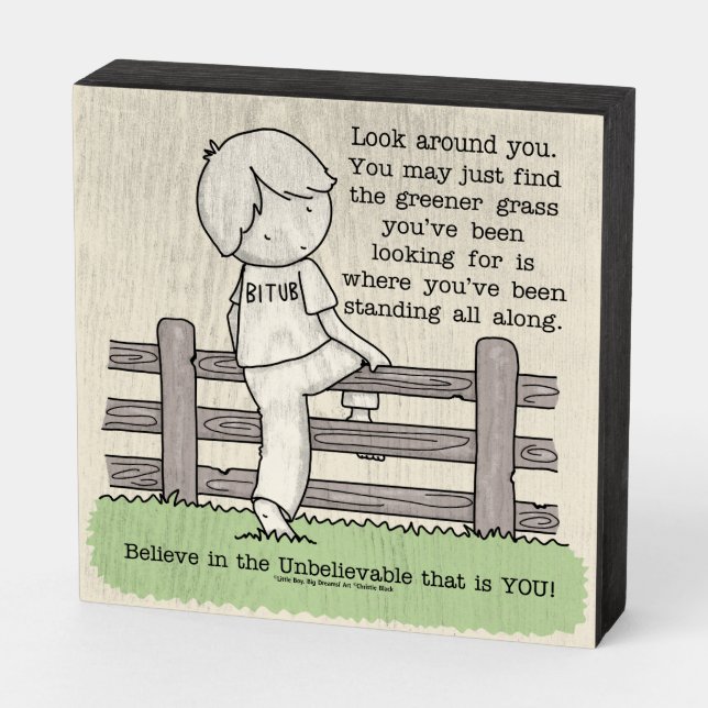 Greener Grass Wooden Box Sign (Angled Horizontal)