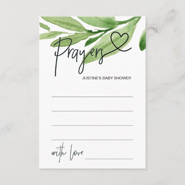 Greener Neutral Baby Shower Game Prayer Card Heart (Front)