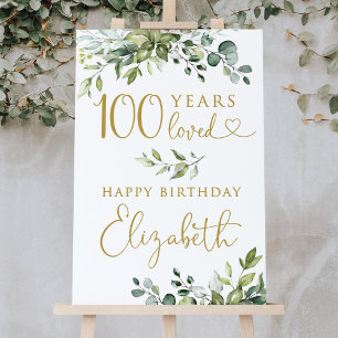 Greenery 100th Birthday Welcome Sign, 100 Years Lo Foam Board