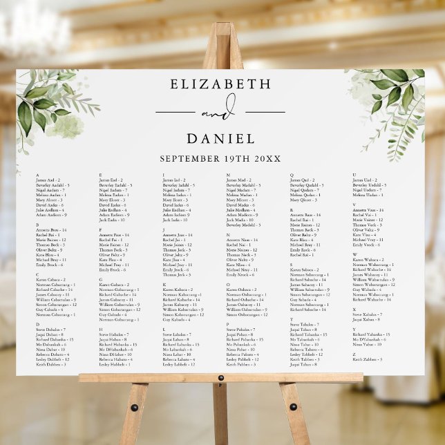 Greenery 200 Names Wedding Seating Chart Sign (Greenery 200 Names Wedding Seating Chart Sign)