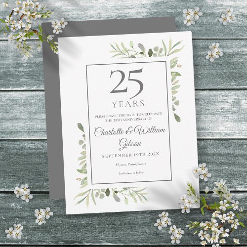 Greenery 25th Wedding Anniversary Save the Date Announcement Postcard