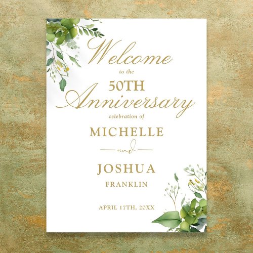 Greenery 50th Wedding Anniversary Welcome Sign