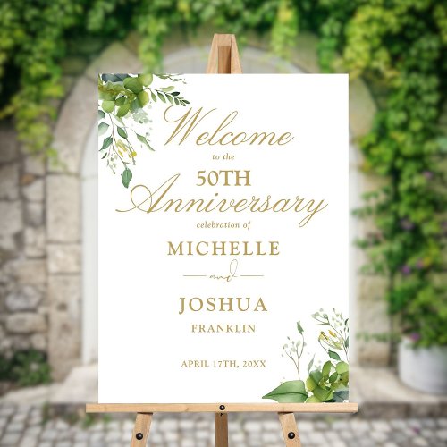 Greenery 50th Wedding Anniversary Welcome Sign