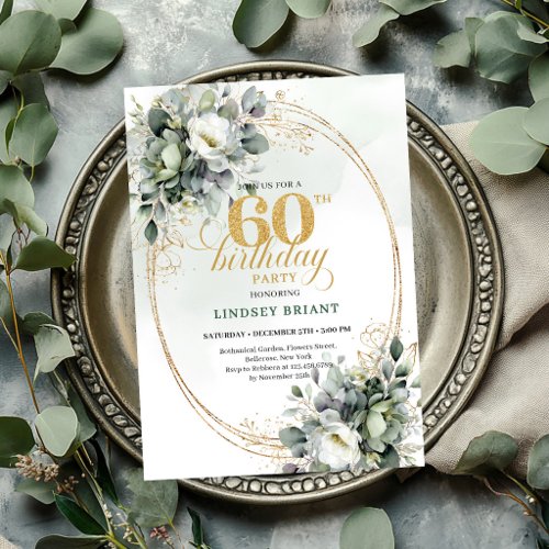 Greenery 60th Birthday Boho Eucalyptus Invite