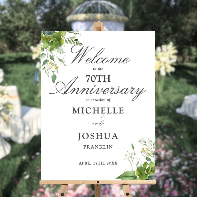 Greenery 70th Wedding Anniversary Welcome Sign (Greenery 70th Wedding Anniversary Welcome Sign)