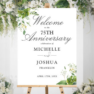 Greenery 75th Wedding Anniversary Welcome Sign