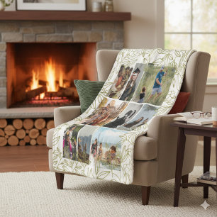 Greenery 9 Photo Collage Personalized Sherpa Blanket