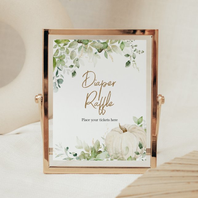 Greenery A Little Pumpkin Diaper Raffle Poster (Autumn Pumpkin Baby Shower Diaper Raffle Sign)