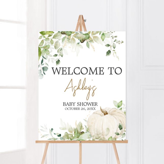 Greenery A Little Pumpkin Welcome Baby Shower Poster (Autumn Pumpkin Baby Shower Welcoem Sign)