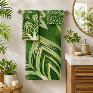 greenery abstract botanical tropical palm leaves bath towel set
