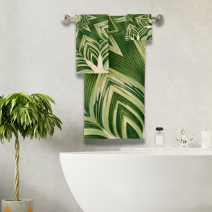 greenery abstract botanical tropical palm leaves bath towel set