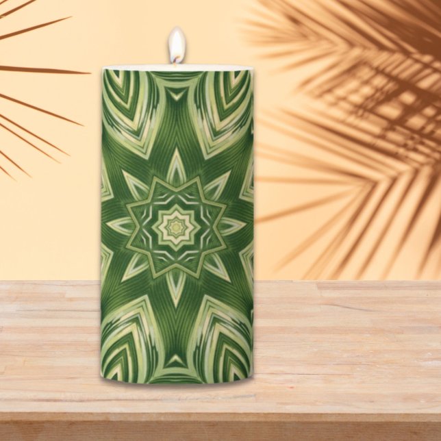 greenery abstract botanical tropical palm leaves pillar candle (greenery abstract botanical tropical palm leaves pillar candle)