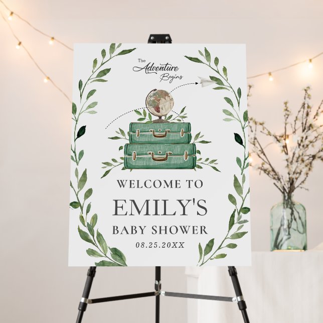 Greenery Adventure Journey Baby Shower Welcome  Fo Foam Board (In Situ (Stand))