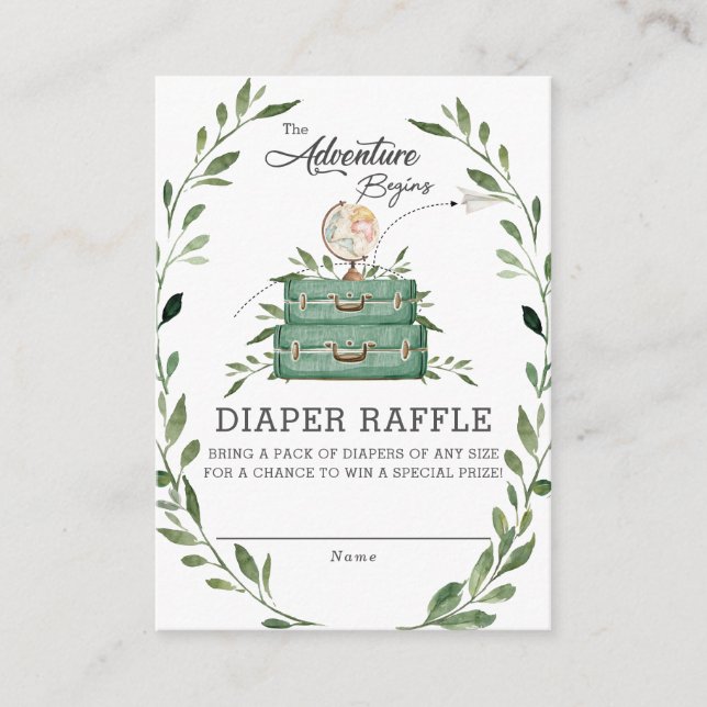 Greenery Adventure Suitcase Baby Diaper Raffle Enclosure Card (Front)
