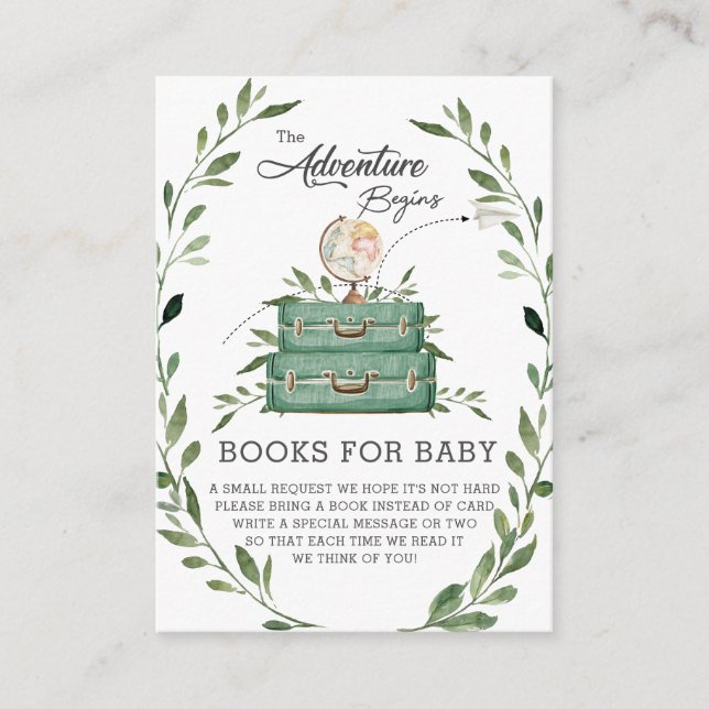 Greenery Adventure Suitcase Bring Books for Baby Enclosure Card (Front)