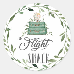 Greenery Adventure Suitcase In Flight Snack Favor Classic Round Sticker