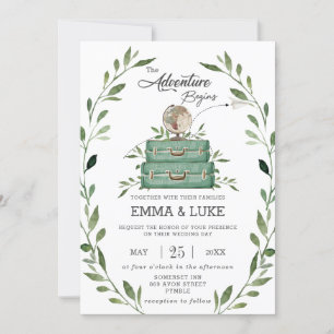 Greenery Adventure Wedding Suitcase Travel Voyage Invitation