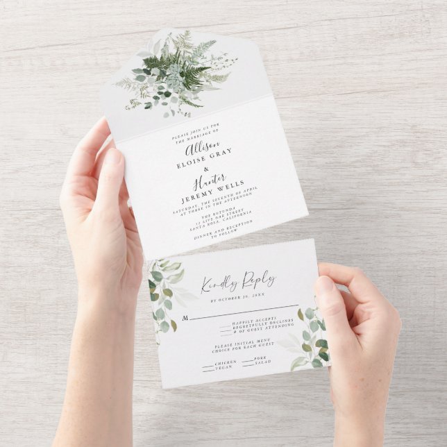 Greenery All In One Wedding Invitation  (Tearaway)