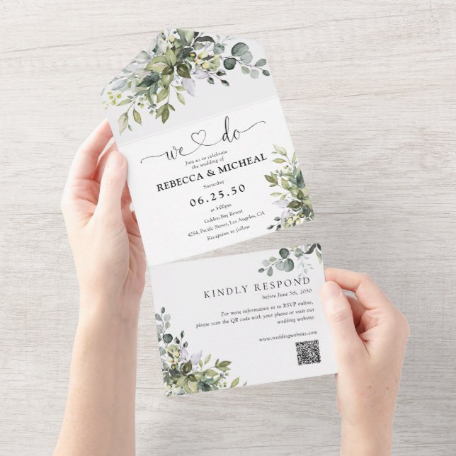 Greenery All in One Wedding Invite (Tearaway)