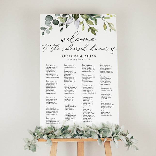 Greenery Alphabetical Rehearsal Dinner Seating Foam Board (Creator Uploaded)