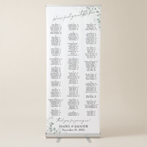 Greenery Alphabetical Seating Chart 170 Names Retractable Banner